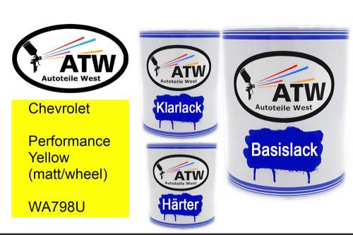 Chevrolet, Performance Yellow (matt/wheel), WA798U: 1L Lackdose + 1L Klarlack + 500ml Härter - Set, von ATW Autoteile West.